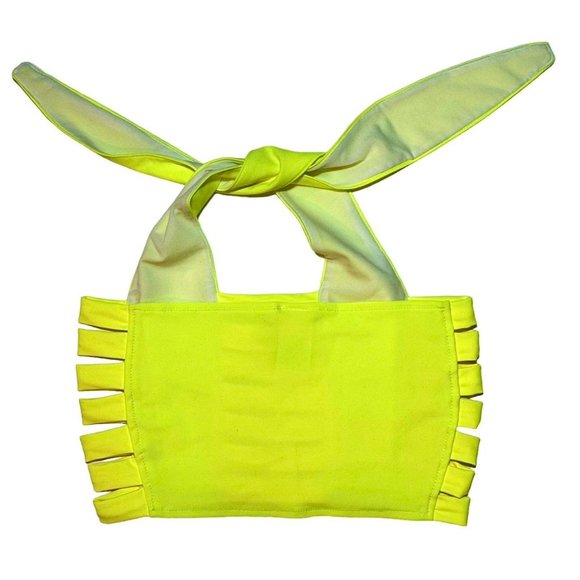 RARE discontinued J Valentine Neon Yellow cage cropped halter tie top - Picture 6 of 7